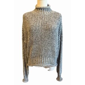 Roll Neck Sweater Womens L  Chunky Knit Gray Garage Slouchy Roll Hem Academia